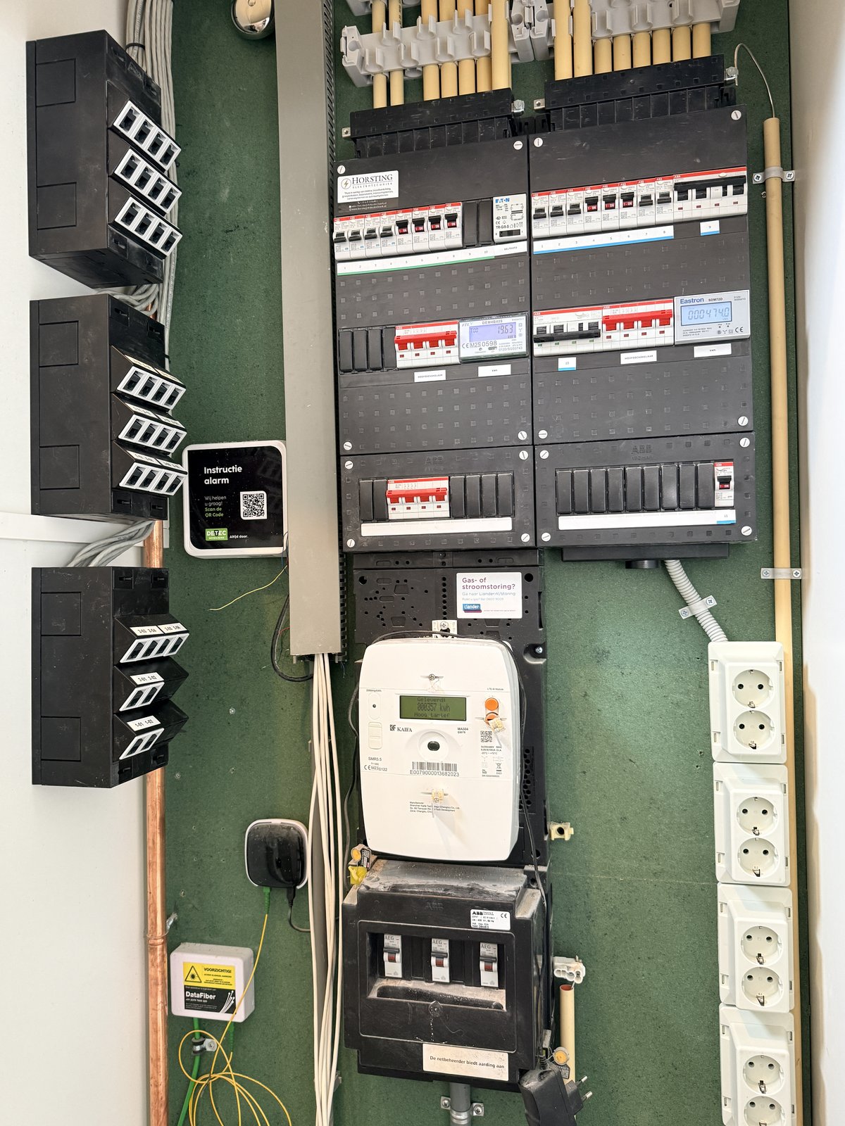 Meterkast met Horsting-label, groepenkast en energiemeter